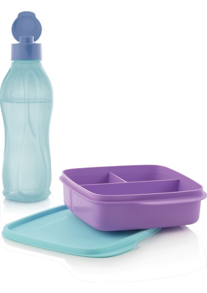 Eko Şişe Suluk 750 ml Kolay Kapak ve Bölmeli Beslenme Kutusu 550 ml Set