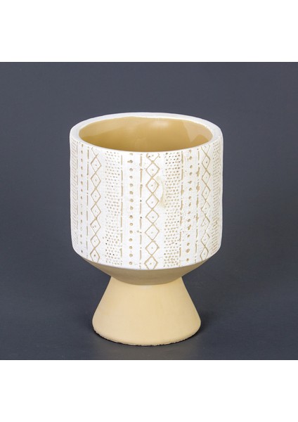 Motifli Yuvarlak Beton Saksı 12X19 cm