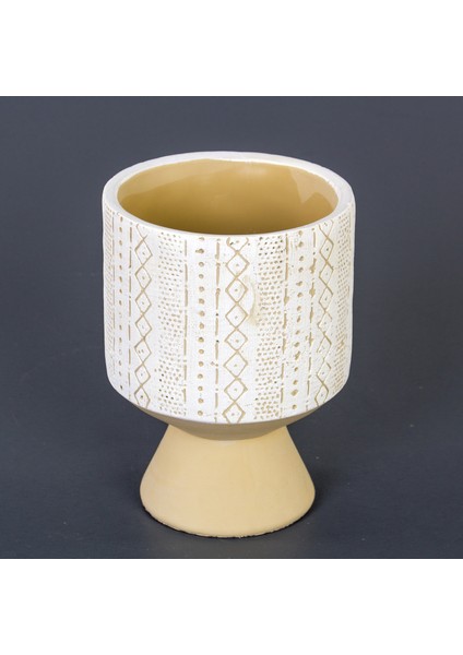 Motifli Yuvarlak Beton Saksı 12X19 cm