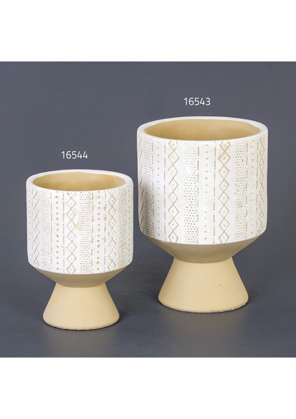 Motifli Yuvarlak Beton Saksı 12X19 cm