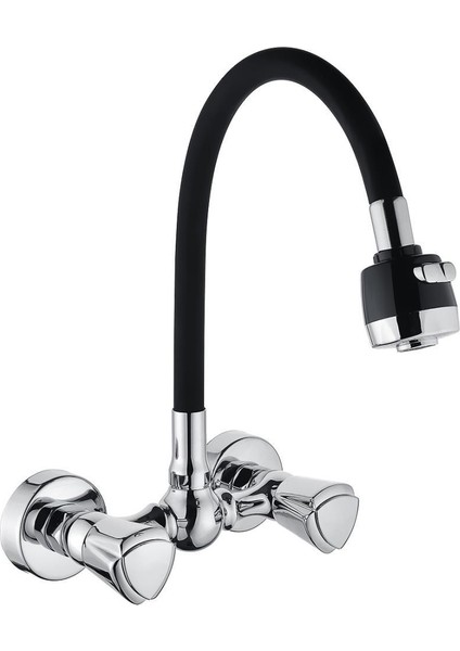 Akdeniz Duvardan Siyah Esnek Boru Fonksiyonlu Eviye Bataryası