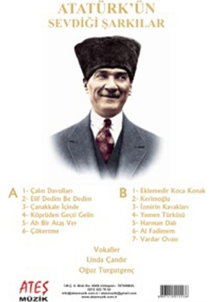 TT34 Dahili Hoparlörü Ahşap Pikap ve Atatürk'ün Sevdiği Şarkılar Plak
