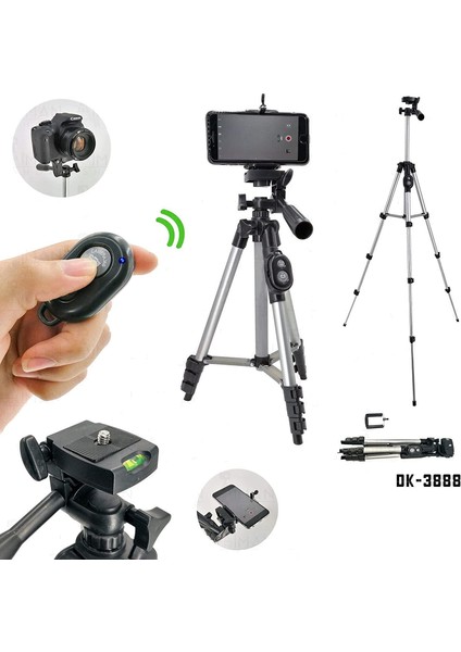 Prof Bluetooth Kumandalı Telefon ve Kamera Tripod DK-3888-SİYAH