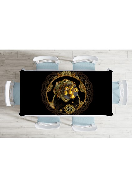 Siyah Zeminde Gold Hilal Içerisinde Üçüncü Göz Motifli Dijital Baskılı Masa Örtüsü - 120X140CM fiyatları