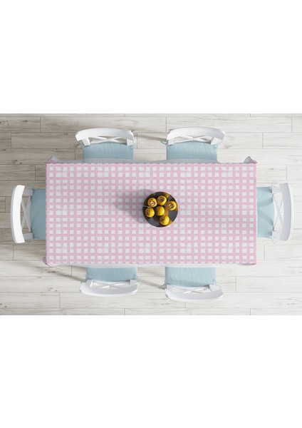 Pembe Zeminde Geometrik Kare Motifli Dijital Baskılı Masa Örtüsü - 120X140CM fiyatları
