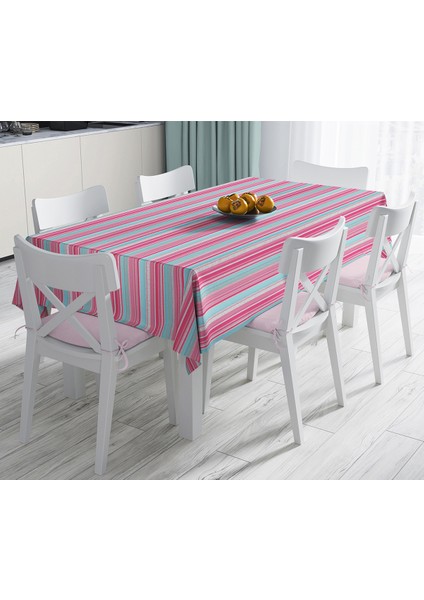 Pembe Mavi Düz Çizgiler Özel Tasarım Dijital Baskılı Masa Örtüsü - 120X140CM
