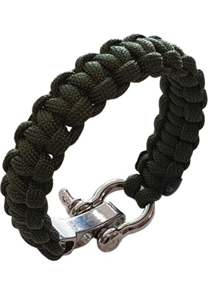 Ayarlı Metal Tokalı Paracord Bileklik #yeşil - Gümüş