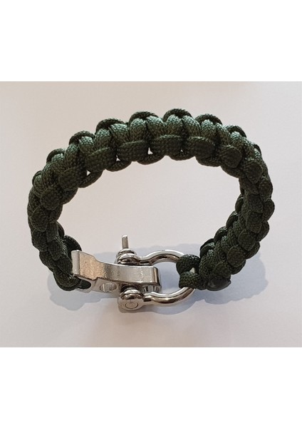 Ayarlı Metal Tokalı Paracord Bileklik #yeşil - Gümüş