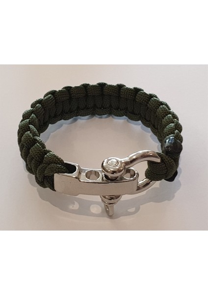 Ayarlı Metal Tokalı Paracord Bileklik #yeşil - Gümüş