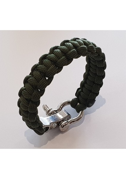 Ayarlı Metal Tokalı Paracord Bileklik #yeşil - Gümüş