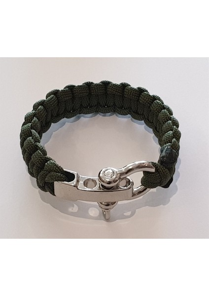 Ayarlı Metal Tokalı Paracord Bileklik #yeşil - Gümüş