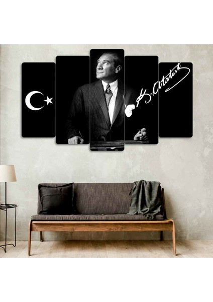 Mustafa Kemal Atatürk 5 Parçalı Dekoratif Tablo