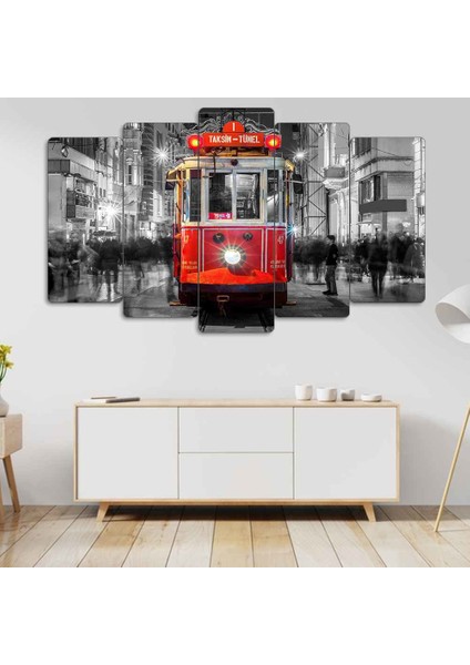 Nostalji Tramvay Istiklal Caddesi Istanbul Beyoğlu 5 Parçalı Dekoratif Tablo