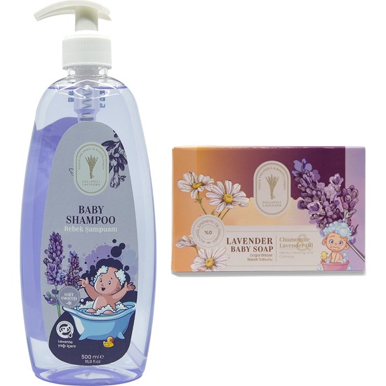 Gallipoli Lavender Lavanta Yağlı Rahatlatıcı Bebek Şampuanı 500 ml + Rahatlatıcı Bebek Sabunu 2 'li Set