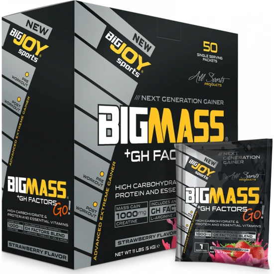Bigjoy Sports Bigmass Mass Gainer Gh factors Karbonhidrat Protein Çilek 50 Sachet