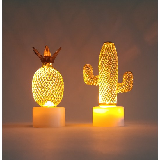 Kaktüs ve Ananas Minik Gold LED Lamba Seti 2 Li