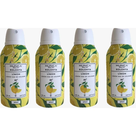 Hunca 80 Derece Aerosol Sprey Limon Kolonyası 150 ml x 4