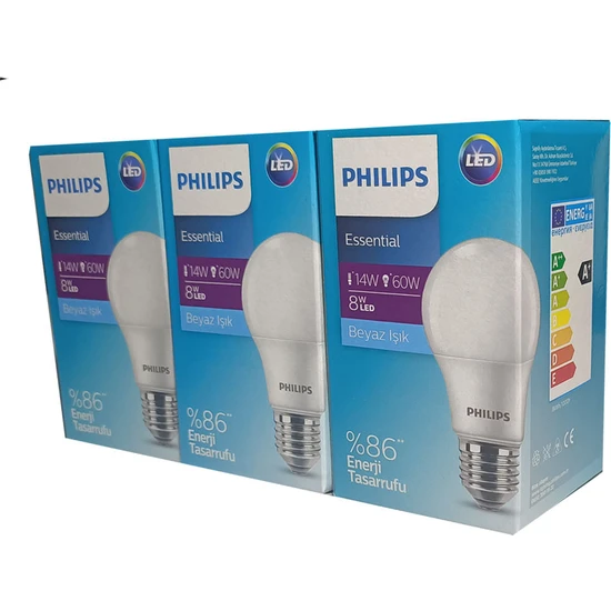 Philips 3'lü 8W Beyaz Işık LED Ampul