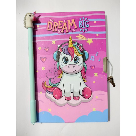 Asel Unicorn Kilitli Günlük ve Unicorn Jel Kalem Seti