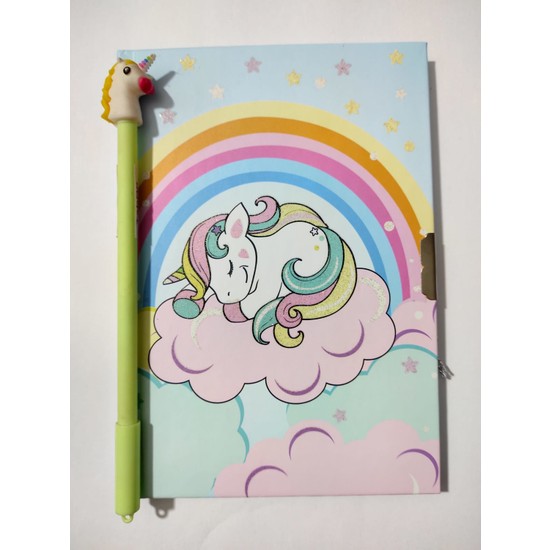 Asel Unicorn Kilitli Günlük ve Unicorn Jel Kalem