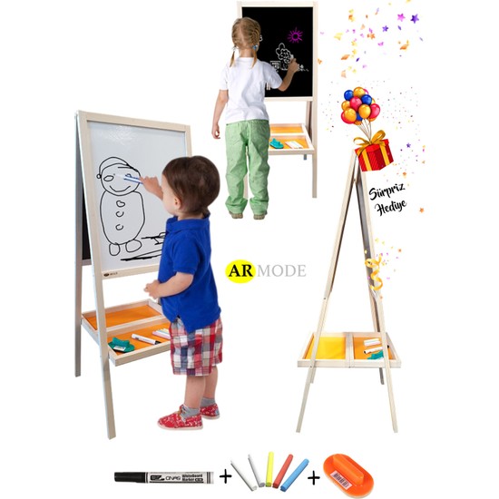 Armode Kids Eco Serisi Çift Taraflı Ahşap Çocuk Yazı Tahtası