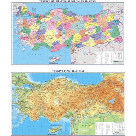 Gürbüz Harita Türkiye Fiziki + Siyasi Çift Taraflı 70 x 100 cm