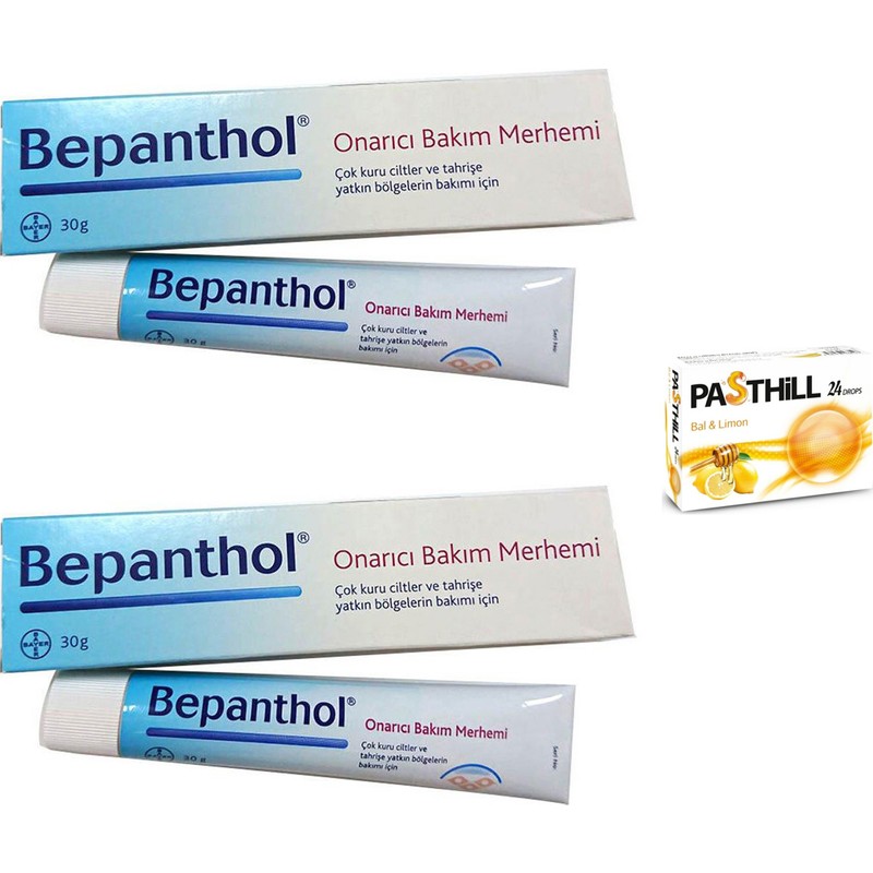 Bepanthol Onarıcı Bakım Merhemi 30 gr x 2 Adet + Pasthill 1 Adet Bal & Limon 24 Drops