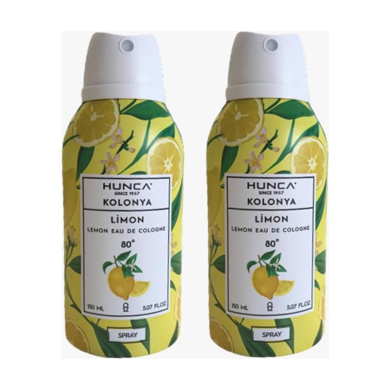 Hunca 80 Derece Aerosol Sprey Limon Kolonyası 150 ml x 2