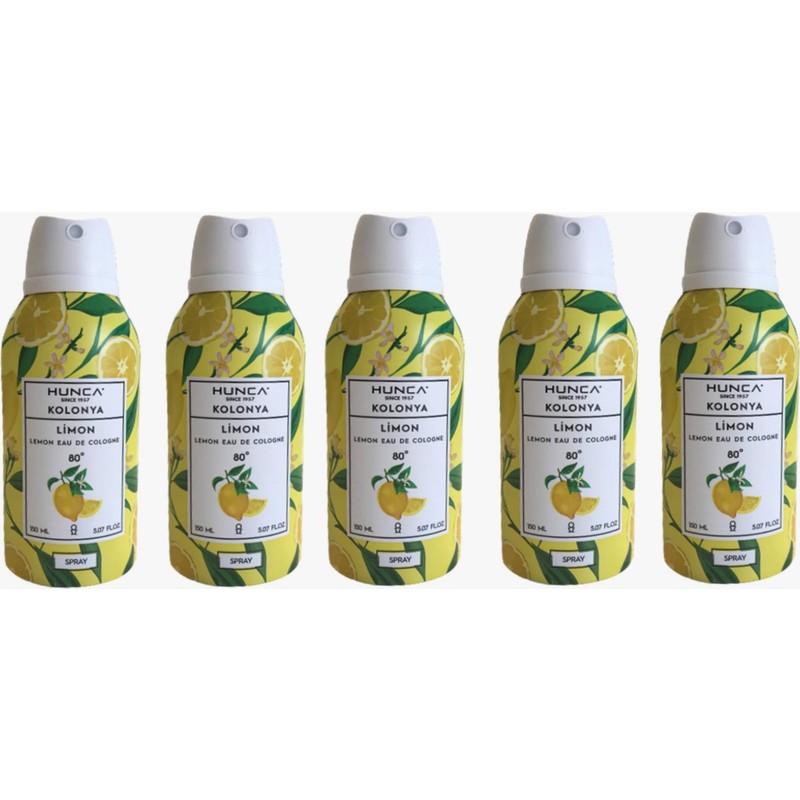 Hunca 80 Derece Aerosol Sprey Limon Kolonyası 150 ml x 5