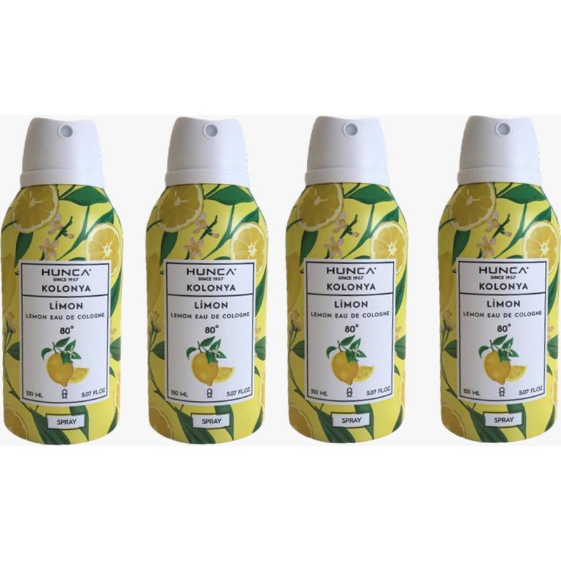 Hunca 80 Derece Aerosol Sprey Limon Kolonyası 150 ml x 4