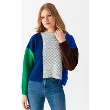 Ajour Blok Renkli Crop Kazak