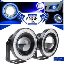 Şüscar Oto Üniversal Mercekli Angel Sis Farı Metal Su Geçirmez 76 mm Mavi Halkalı Angel Eyes