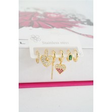 By Zeyna Aksesuar Kadın Vip Seri Özel Tasarım Baget Zirkon Taşlı 6'lı Küpe Seti