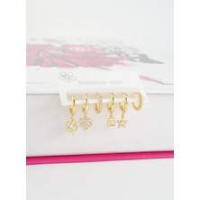 By Zeyna Aksesuar Kadın Vip Seri Özel Tasarım Baget Zirkon Taşlı 6'lı Küpe Seti