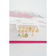 By Zeyna Aksesuar Kadın Vip Seri Özel Tasarım Baget Zirkon Taşlı 6'lı Küpe Seti