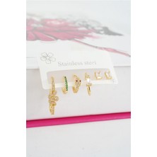 By Zeyna Aksesuar Kadın Vip Seri Özel Tasarım Baget Zirkon Taşlı 6'lı Küpe Seti