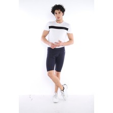 Escetic Lacivert Erkek Mikro Dalgıç Kumaş Baskılı Kısa Fitnes Tayt B1130