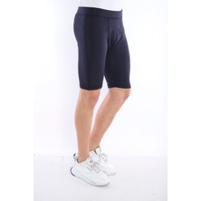Escetic Lacivert Erkek Mikro Dalgıç Kumaş Baskılı Kısa Fitnes Tayt B1130