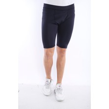 Escetic Lacivert Erkek Mikro Dalgıç Kumaş Baskılı Kısa Fitnes Tayt B1130