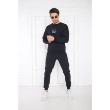 Escetic Lacivert Erkek 3 Iplik Şardonlu Nefes Alan Slimfit Sweat Spor Eşofman Takımı 3079