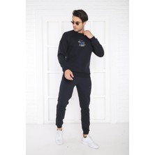 Escetic Lacivert Erkek 3 Iplik Şardonlu Nefes Alan Slimfit Sweat Spor Eşofman Takımı 3079
