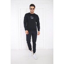 Escetic Lacivert Erkek 3 Iplik Şardonlu Nefes Alan Slimfit Sweat Spor Eşofman Takımı 3079