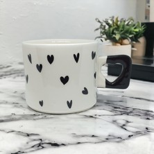 İki Seramik 2'li Siyah Minimalist Kalp Baskılı Seramik Kalp Kupa / Mug - Çay & Kahve Fincanı