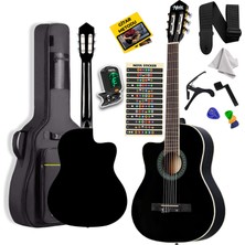 Midex MGX-101BK Üst Kalite Solak Klasik Gitar Siyah Sap Ayarlı Gül Klavye 4/4 Yetişkin