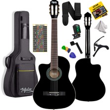 Midex MGX-101BK Üst Kalite Solak Klasik Gitar Siyah Sap Ayarlı Gül Klavye 4/4 Yetişkin