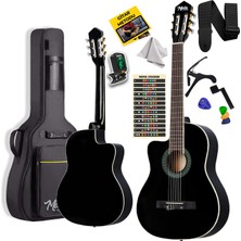 Midex MGX-101BK Üst Kalite Solak Klasik Gitar Siyah Sap Ayarlı Gül Klavye 4/4 Yetişkin