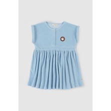 Little Gusto Kısa Kollu Plaj Elbise Mavi Organik Pamuk