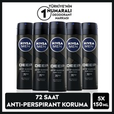 Nivea Men Erkek Sprey Deodorant Deep Dimension 48 Saat Anti-perspirant Koruma 150ml x 5 Adet