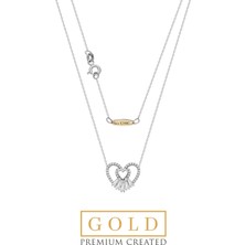 So CHIC Beyaz Altın Sertifikalı Premium Created Trapez Taşlı Kalp Kolye