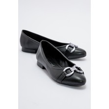 Ccway Kadın Tokalı Babet  SİYAH CİLT